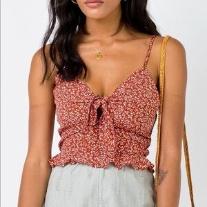 PRINCESS POLLY Dru Top Bow Front Floral Cropped Spaghetti Strap Pleated Tank
